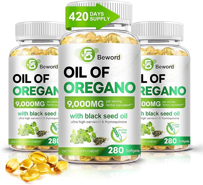 Oil of Oregano with Black Seed Oil, 9000mg Per Serving, 280/560 Softgel, 2-in-1 Oregano Supplement for Immune Health with High Carvacrol & Thymoquinone | Plant Based, Non-GMO, & Immune Support
