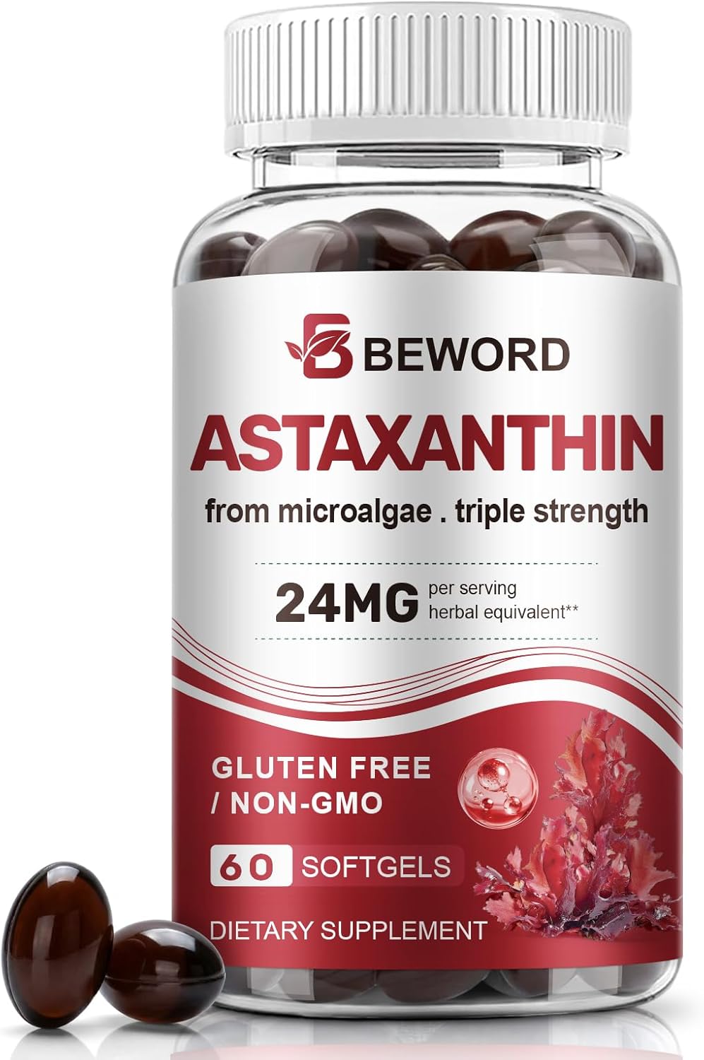 Astaxanthin 24mg with MCT Oil, 60/120 Softgels 2-Month Supply | Premium Antioxidant Supplements | Natural Microalgae, Triple Strength | Supports Skin & Eye Health | Non-GMO, Gluten & Soy-Free