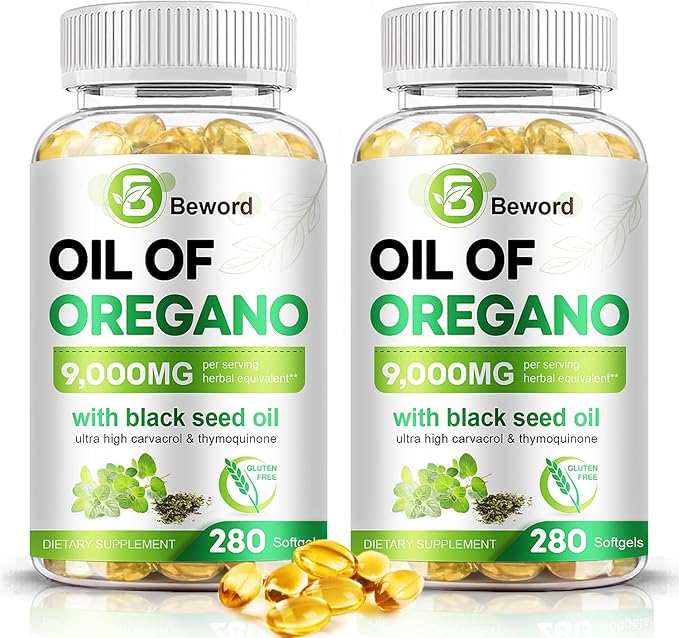 Oil of Oregano with Black Seed Oil, 9000mg Per Serving, 280/560 Softgel, 2-in-1 Oregano Supplement for Immune Health with High Carvacrol & Thymoquinone | Plant Based, Non-GMO, & Immune Support