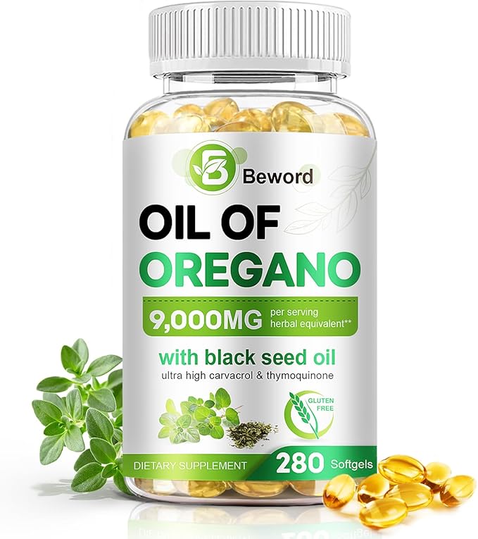 Oil of Oregano with Black Seed Oil, 9000mg Per Serving, 280/560 Softgel, 2-in-1 Oregano Supplement for Immune Health with High Carvacrol & Thymoquinone | Plant Based, Non-GMO, & Immune Support